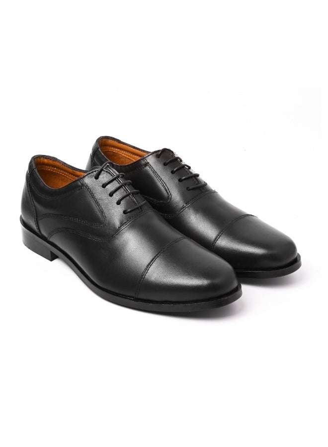 Mont Hawk Men’s Genuine Leather Milano Captoe Formal Shoes – Classic Lace-Up Business Dress Shoes for Office, Wedding & Party – Soft Cushioned TPR Sole (Black) - Image 1