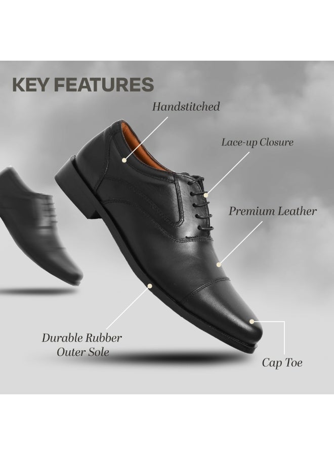 Mont Hawk Men’s Genuine Leather Milano Captoe Formal Shoes – Classic Lace-Up Business Dress Shoes for Office, Wedding & Party – Soft Cushioned TPR Sole (Black) - Image 4