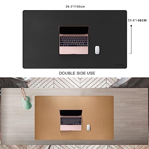 MAIDERN 40” x 24” Leather Desk Mat XL, Large Desk Pad, Reversible Cork & Leather Large Mouse pad for Desk, Waterproof Computer Desk Mat for Gaming Home Office (Black) … - Image 2