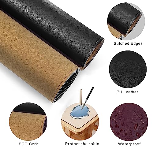 MAIDERN 40” x 24” Leather Desk Mat XL, Large Desk Pad, Reversible Cork & Leather Large Mouse pad for Desk, Waterproof Computer Desk Mat for Gaming Home Office (Black) … - Image 3