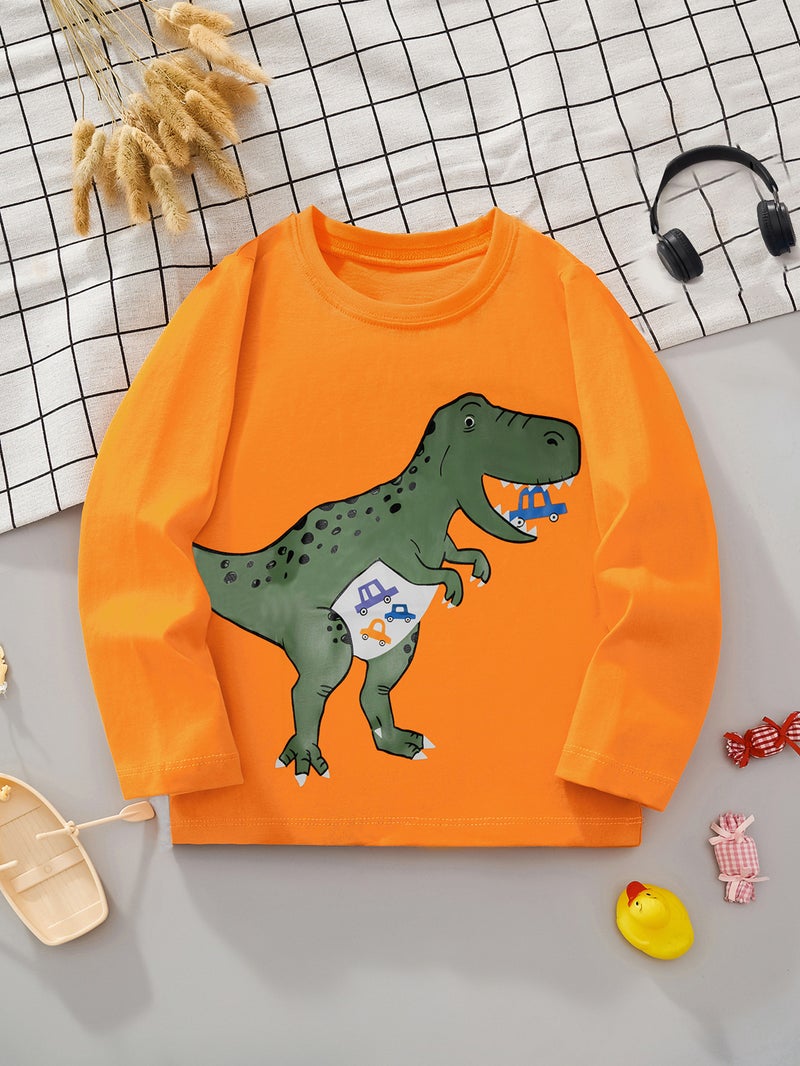 Supply 2025 Cartoon Dinosaur Long-Sleeved T-Shirt Pure Cotton Kidsren Boys And Kidsren'S Clothing - Image 3