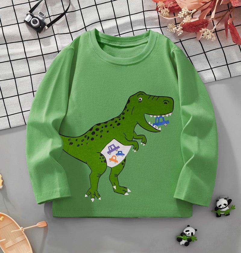 Supply 2025 Cartoon Dinosaur Long-Sleeved T-Shirt Pure Cotton Kidsren Boys And Kidsren'S Clothing - Image 1