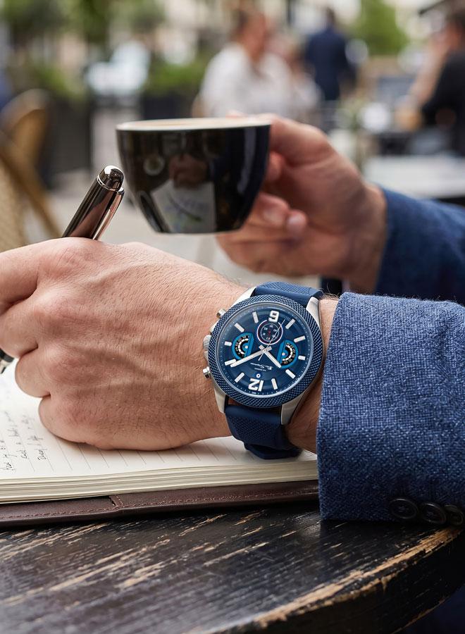 Ben Sherman Sheffield Blue Dial Blue Silicone Strap Chronograph Watch for Men, 44mm - Image 5