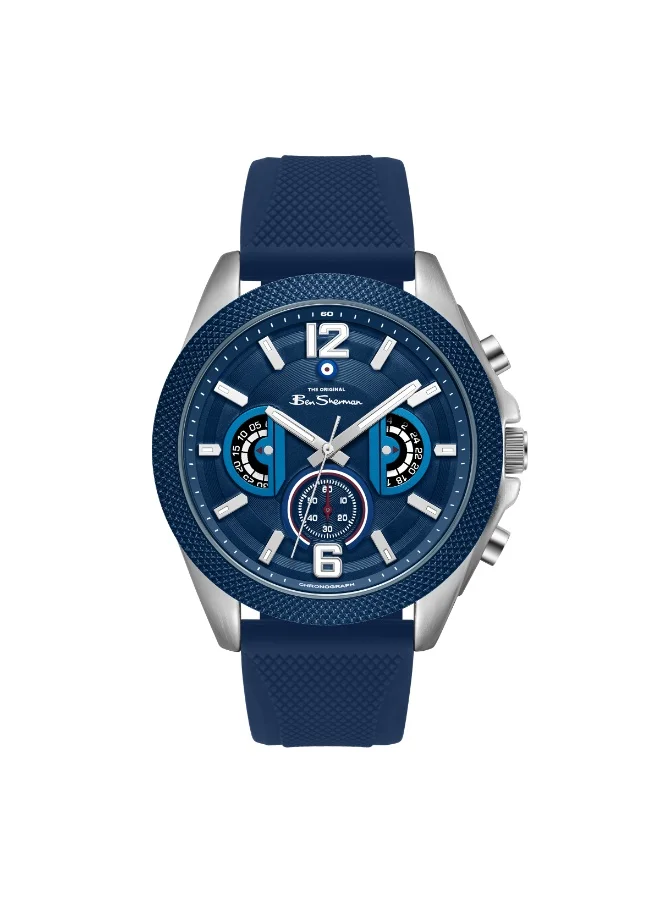 بين شيرمان Sheffield Blue Dial Blue Silicone Strap Chronograph Watch for Men, 44mm