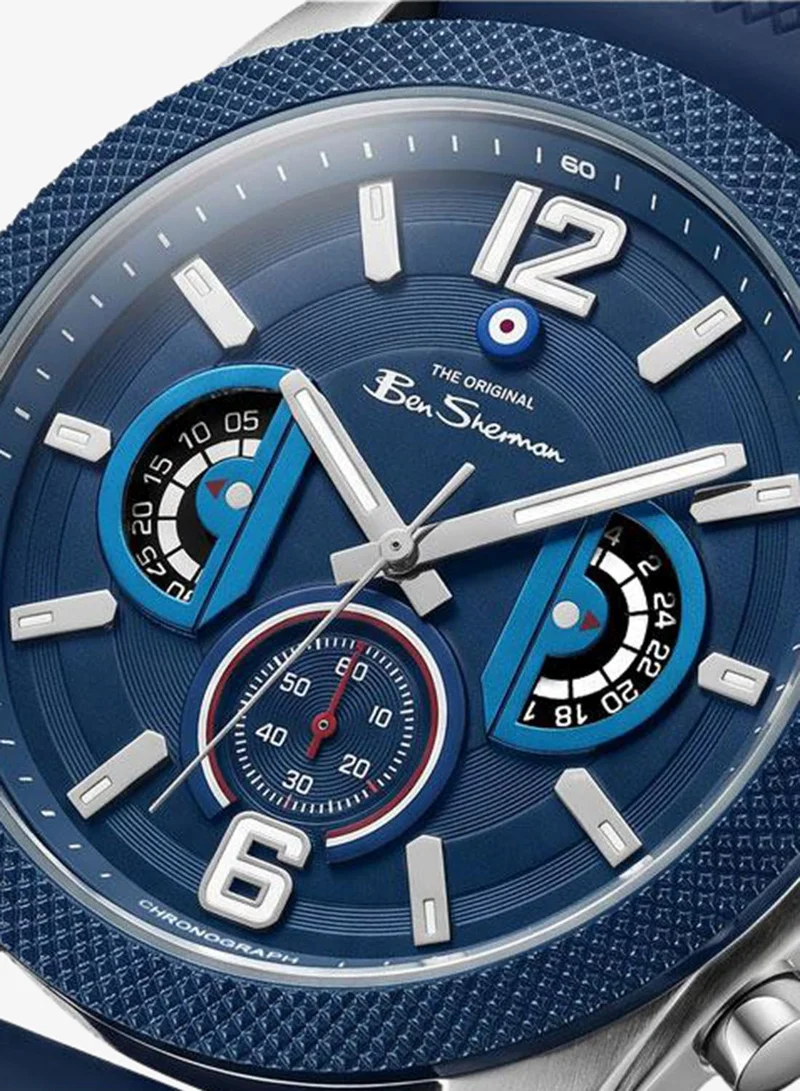 Ben Sherman Sheffield Blue Dial Blue Silicone Strap Chronograph Watch for Men, 44mm