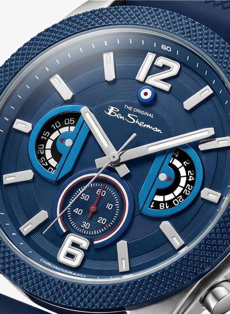 Ben Sherman Sheffield Blue Dial Blue Silicone Strap Chronograph Watch for Men, 44mm - Image 2