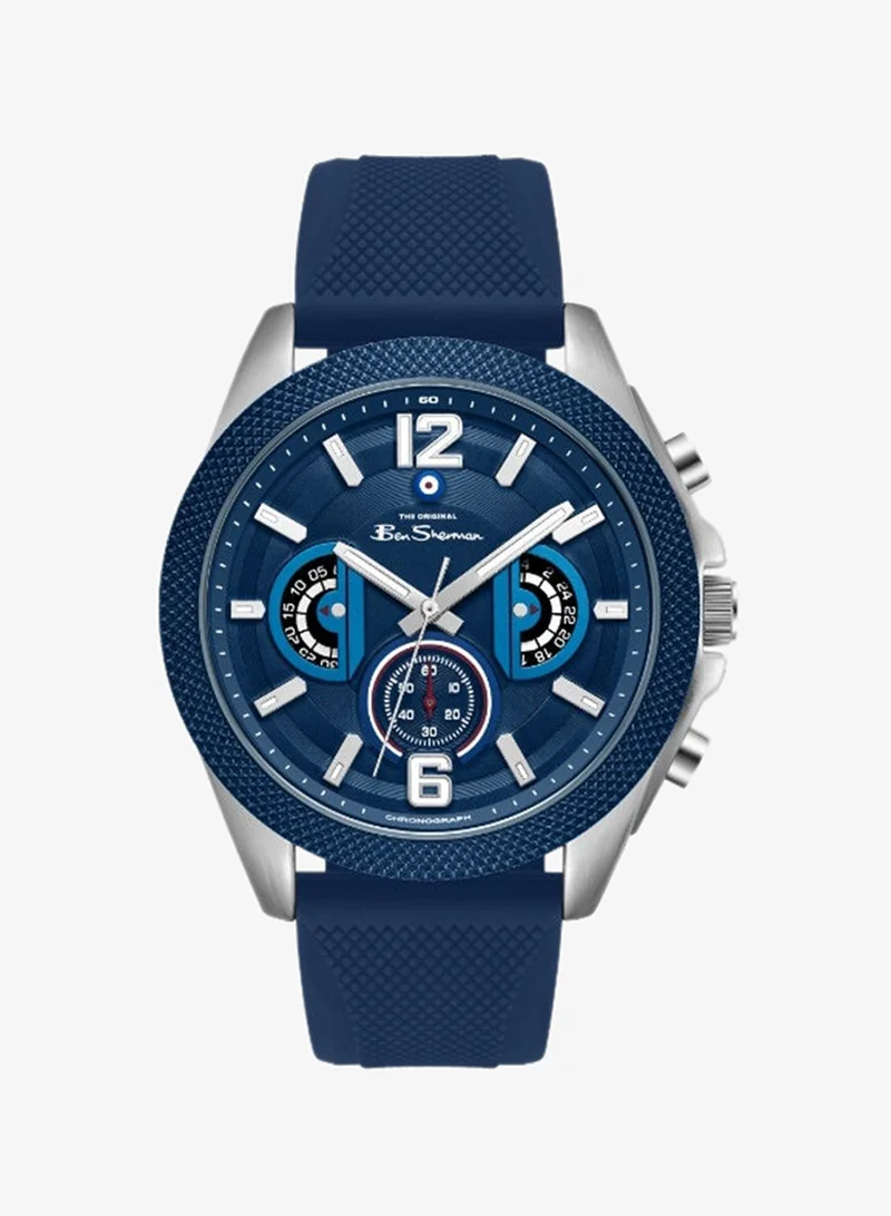Ben Sherman Sheffield Blue Dial Blue Silicone Strap Chronograph Watch for Men, 44mm