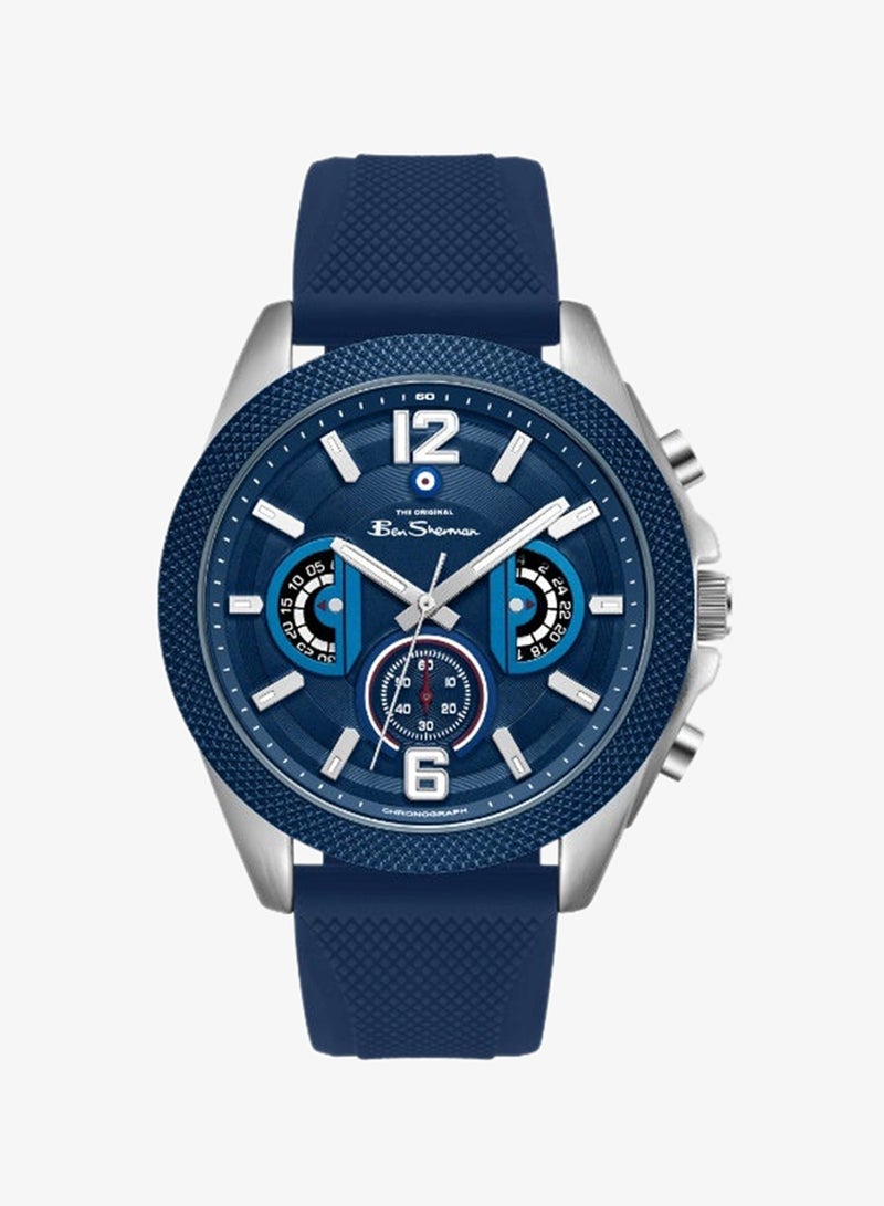 Ben Sherman Sheffield Blue Dial Blue Silicone Strap Chronograph Watch for Men, 44mm - Image 1