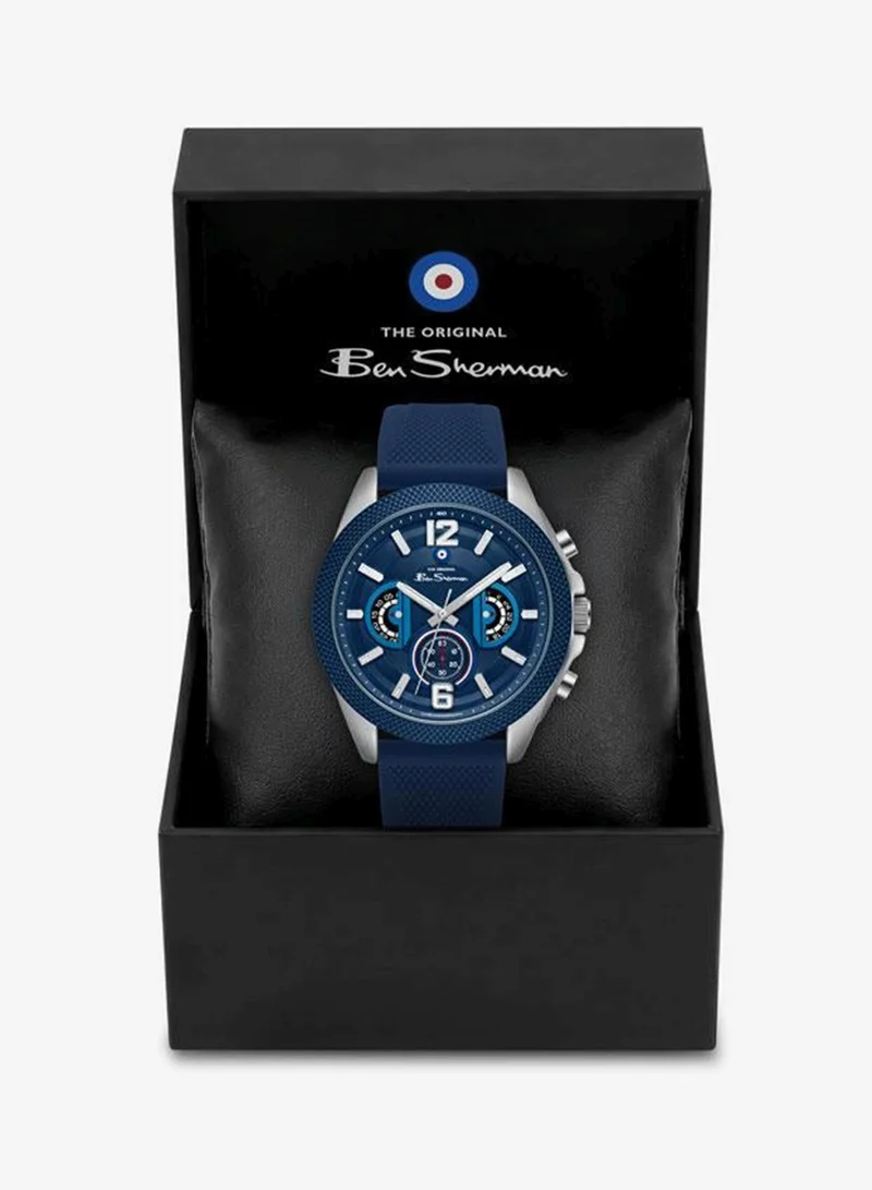 Ben Sherman blue Sheffield Blue Dial Blue Silicone Strap Chronograph Watch for Men, 44mm for Men | Best Price UAE