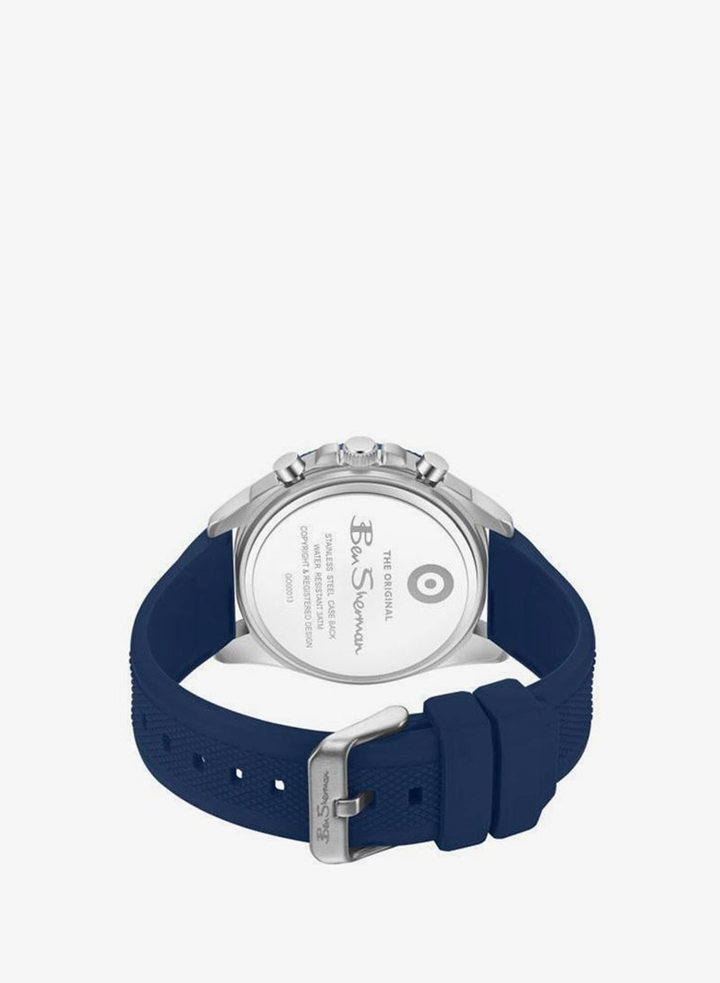 Ben Sherman Sheffield Blue Dial Blue Silicone Strap Chronograph Watch for Men, 44mm - Image 3