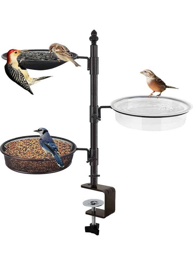 L&E Bird Feeder for Deck Railing and Balcony With 3 Feeding Trays, Bird Bath Spa for Dual Use Flower Pot Stand, Porch Feeder for Outside  - Image 1
