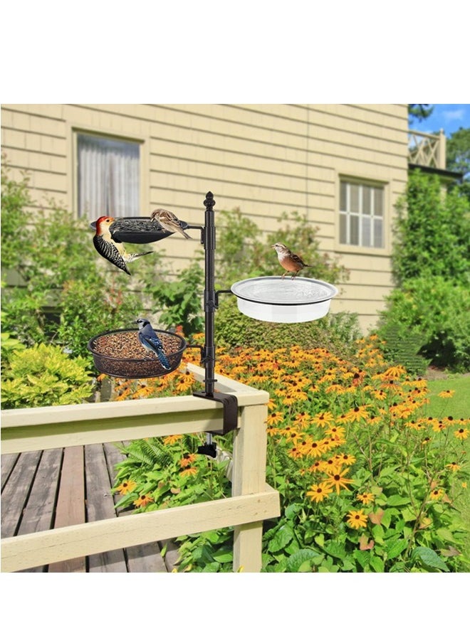 L&E Bird Feeder for Deck Railing and Balcony With 3 Feeding Trays, Bird Bath Spa for Dual Use Flower Pot Stand, Porch Feeder for Outside  - Image 2