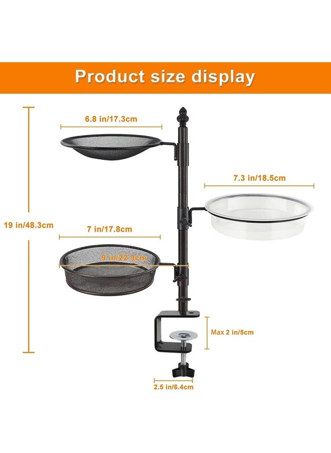 L&E Bird Feeder for Deck Railing and Balcony With 3 Feeding Trays, Bird Bath Spa for Dual Use Flower Pot Stand, Porch Feeder for Outside  - Image 3