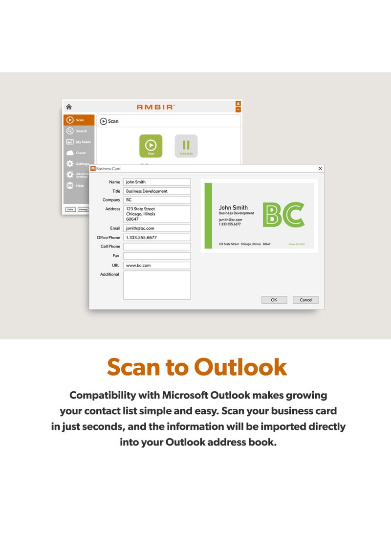 Ambir Ambir nScan 690gt-BCS High-Speed Vertical Card Scanner with AmbirScan Business Card for Windows PC  - Image 4