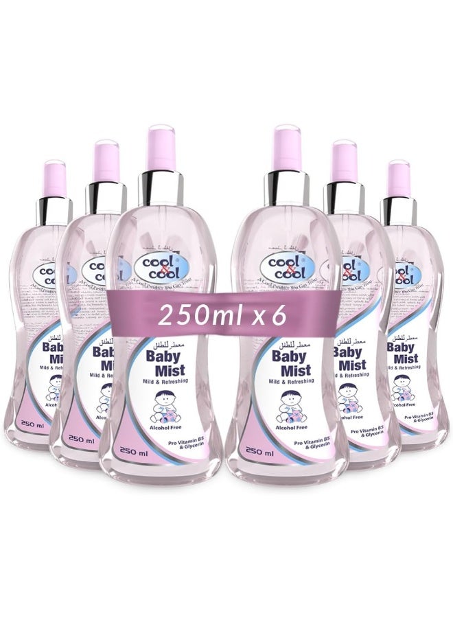 Cool & Cool Baby Mist Cologne 250Ml(Pack of 6) Alcohol Free, Paraben Free, Glycerin, Mild And Refreshing-1.5 Litres - Image 1