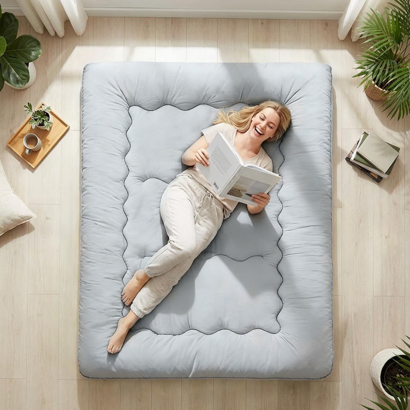 DUMOS Japanese Floor Mattress Twin Size 4-Inch, Futon Mattress Foldable with Removable Washable Cover, Portable Roll Up Tatami Mat for Kids Room, Dorm, Sleepovers and Solo Sleeper, Gray - Image 2