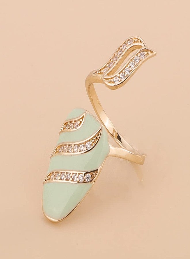 Rumtock Knuckle Nail Ring Mint Nail Protecting Ring with CZ Crystal for Women Finger Tip Manicure Jewelry - Image 4