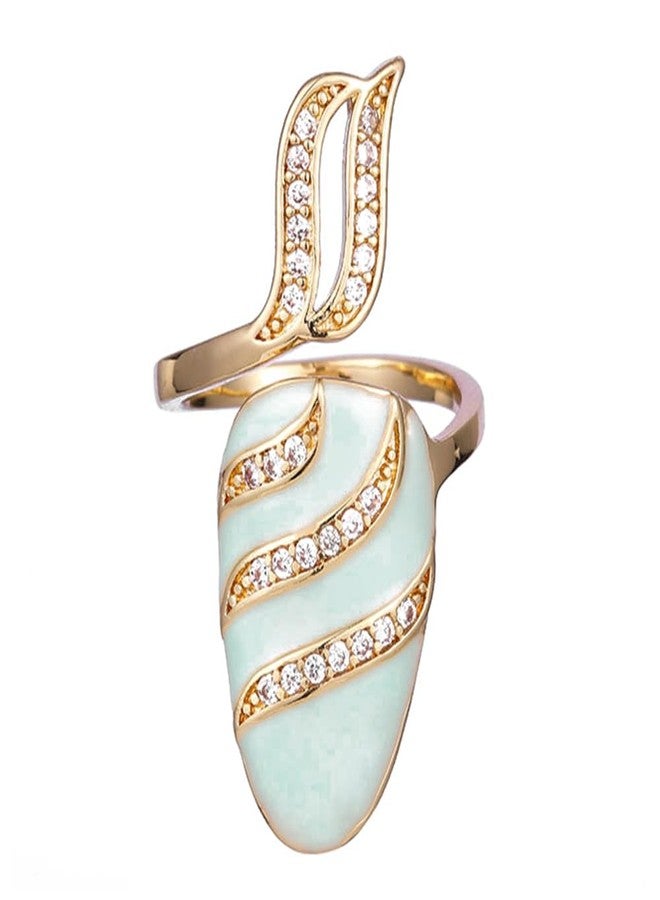 Rumtock Knuckle Nail Ring Mint Nail Protecting Ring with CZ Crystal for Women Finger Tip Manicure Jewelry - Image 1