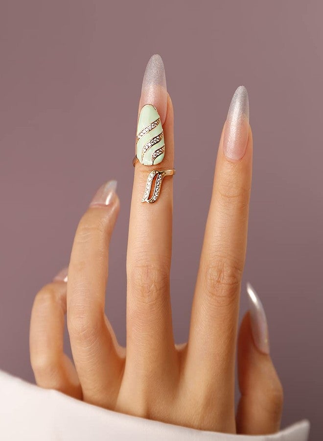 Rumtock Knuckle Nail Ring Mint Nail Protecting Ring with CZ Crystal for Women Finger Tip Manicure Jewelry - Image 2