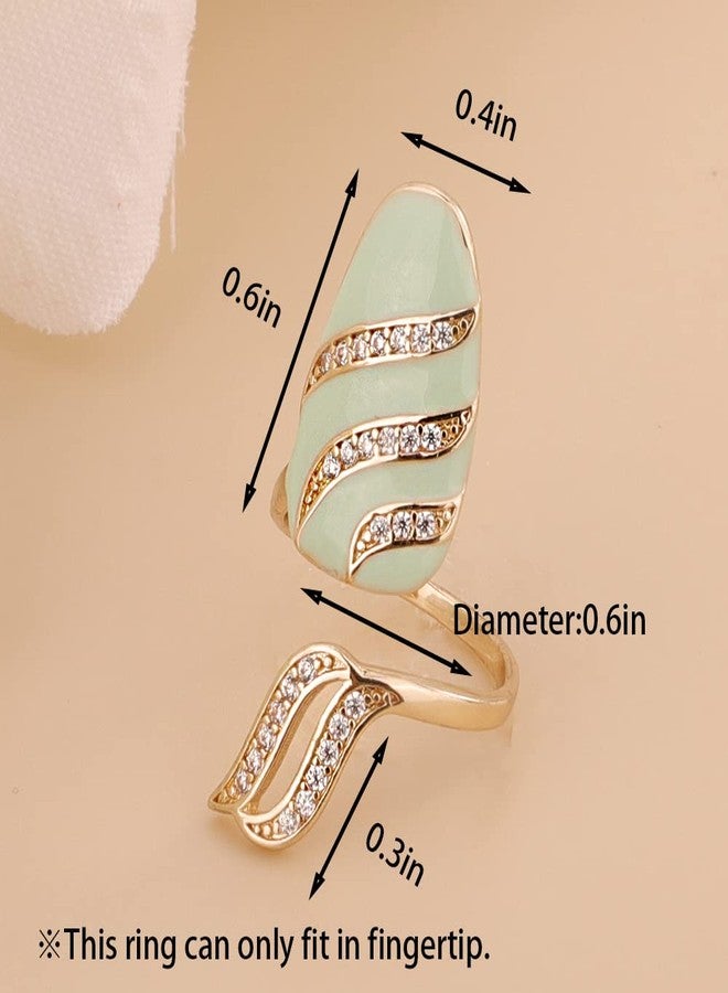 Rumtock Knuckle Nail Ring Mint Nail Protecting Ring with CZ Crystal for Women Finger Tip Manicure Jewelry - Image 3