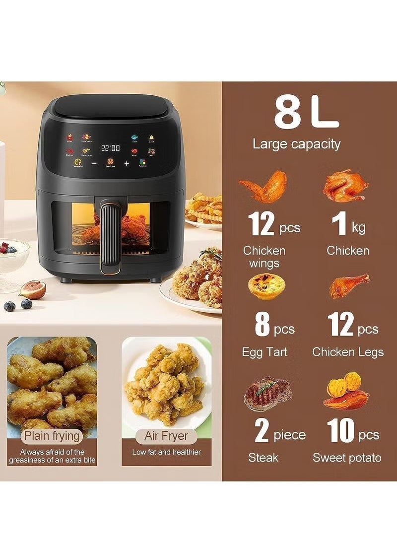 ELTRAZONE 8L Digital Air Fryer 2400W Extra Large Capacity – Oil-Free Air Fryer with Touchscreen Control, Adjustable Temperature  Timer, 8 Preset Cooking Menus, Rapid Hot Air Circulation, Non-Stick Basket, Easy to Clean for Healthy Frying - Image 2
