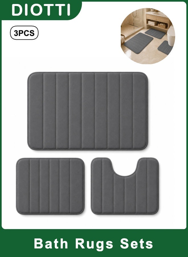 DIOTTI Bathroom Rugs Set, 3pcs Memory Foam Bath Mats, Deep Grey Non Slip Absorbent Shower Rug Set for Tub, Sink and Toilet - Image 1