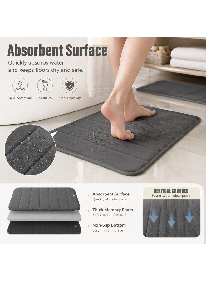 DIOTTI Bathroom Rugs Set, 3pcs Memory Foam Bath Mats, Deep Grey Non Slip Absorbent Shower Rug Set for Tub, Sink and Toilet - Image 3