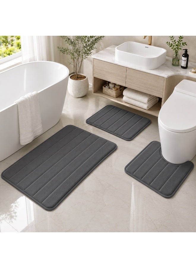 DIOTTI Bathroom Rugs Set, 3pcs Memory Foam Bath Mats, Deep Grey Non Slip Absorbent Shower Rug Set for Tub, Sink and Toilet - Image 4