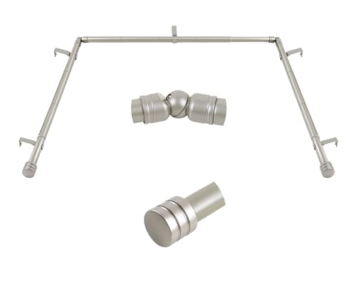HOTOZON Bay Window Curtain Rods, HOTOZON 7/8 Inch Heavy Duty Curtain Rods for Bay Windows 48-84 Inch(Center Rod), 32-58 Inch Side Rods for Windows, Decorative Drapery Rod with End Cap Finials, Antique Silver - Image 1
