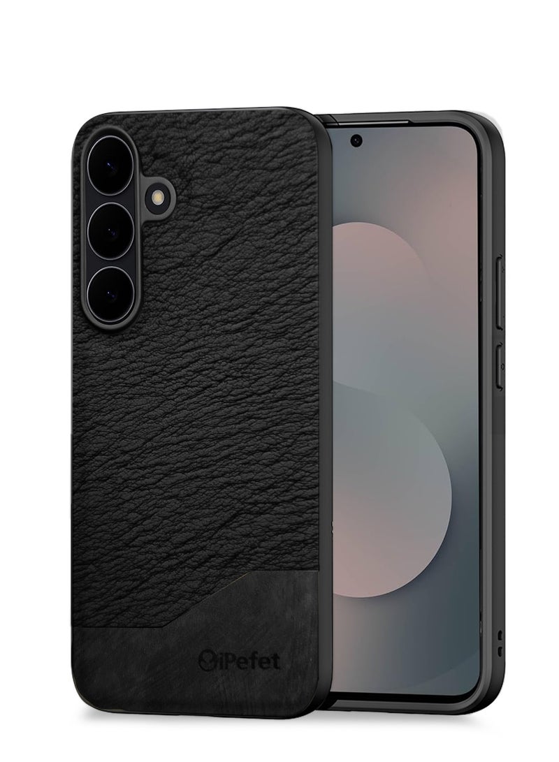 Wtech Samsung Galaxy S25 FE 5G 2025 Premium PU Leather Shockproof Soft Rubber Case Cover (MCFLSN) - Black - Image 1