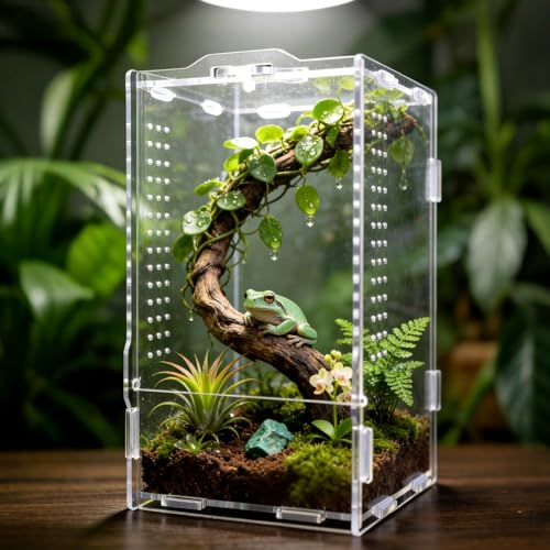 GTSEEMUU Jumping Spider Enclosure, Insect Terrarium, Bug Cage, Acrylic Terrarium for Tarantula, Snail, Praying Mantis, Frog, and Small Reptiles (4.7" x 4.3" x 7.8") - Image 1