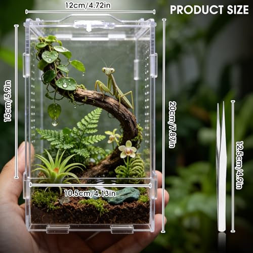 GTSEEMUU Jumping Spider Enclosure, Insect Terrarium, Bug Cage, Acrylic Terrarium for Tarantula, Snail, Praying Mantis, Frog, and Small Reptiles (4.7" x 4.3" x 7.8") - Image 5