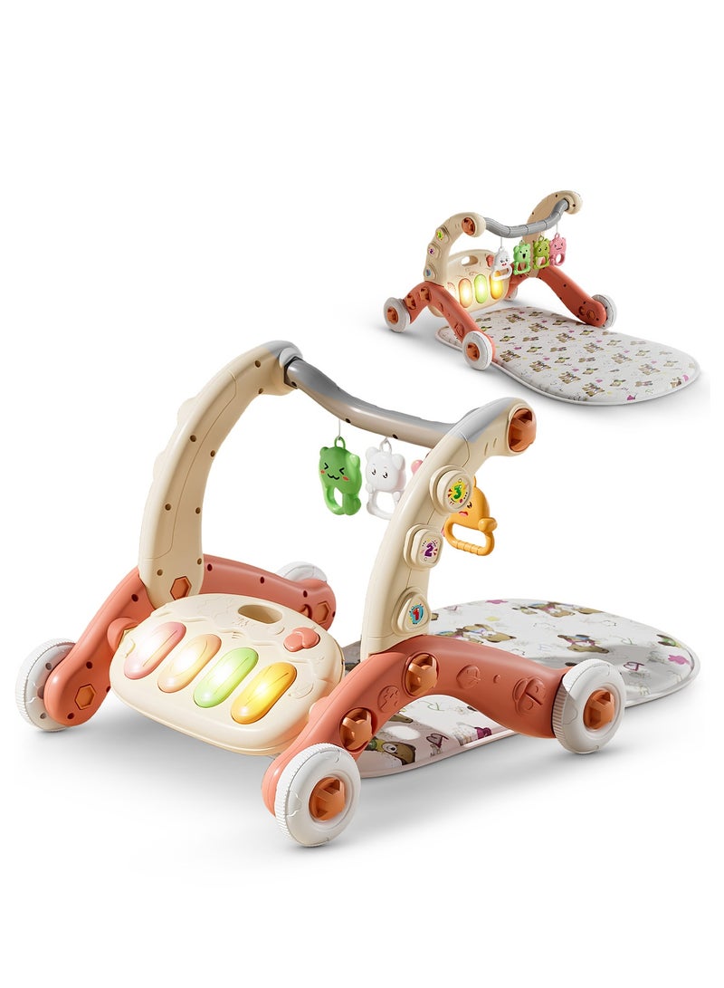 BAYBEE 3-in-1 Baby Play Gym Mat & Sit-to-Stand Learning Baby Walker with Removable Musical Piano, Lights & Toys | Activity Walker for Kids | Baby Gym for Newborn, Infant & Toddler Boy Girl 0-12 Months (Pink) - Image 1
