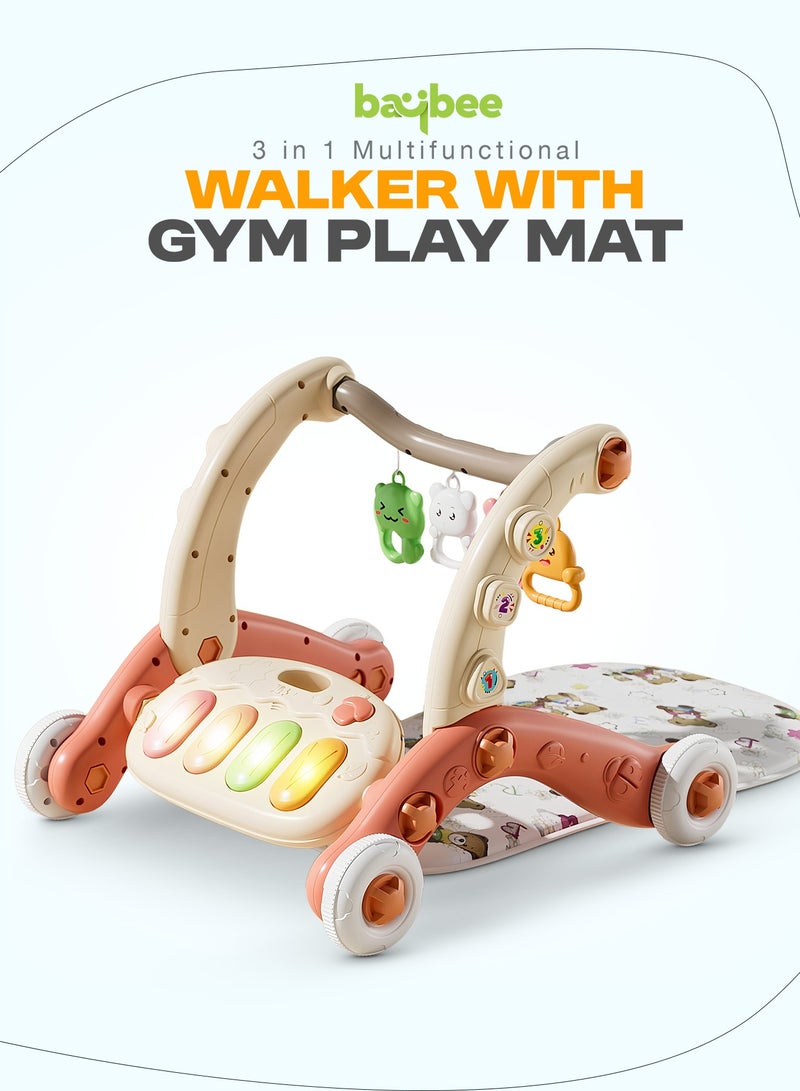 BAYBEE 3-in-1 Baby Play Gym Mat & Sit-to-Stand Learning Baby Walker with Removable Musical Piano, Lights & Toys | Activity Walker for Kids | Baby Gym for Newborn, Infant & Toddler Boy Girl 0-12 Months (Pink) - Image 2