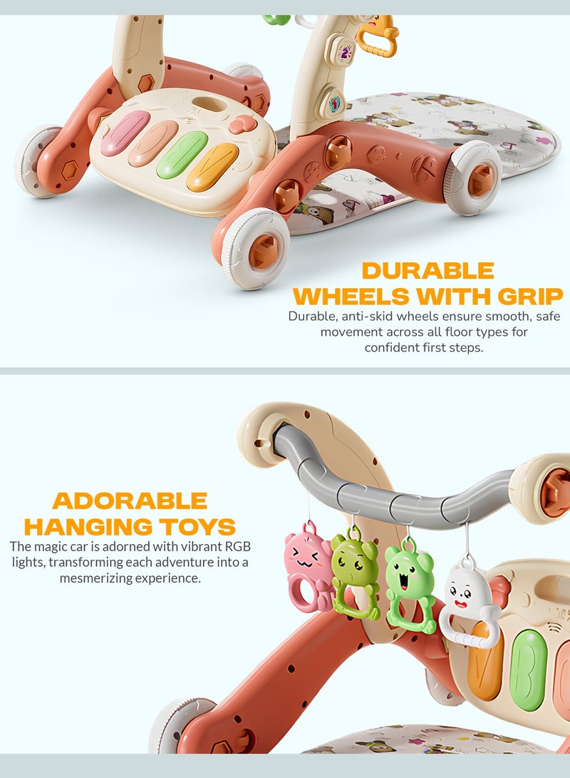 BAYBEE 3-in-1 Baby Play Gym Mat & Sit-to-Stand Learning Baby Walker with Removable Musical Piano, Lights & Toys | Activity Walker for Kids | Baby Gym for Newborn, Infant & Toddler Boy Girl 0-12 Months (Pink) - Image 4