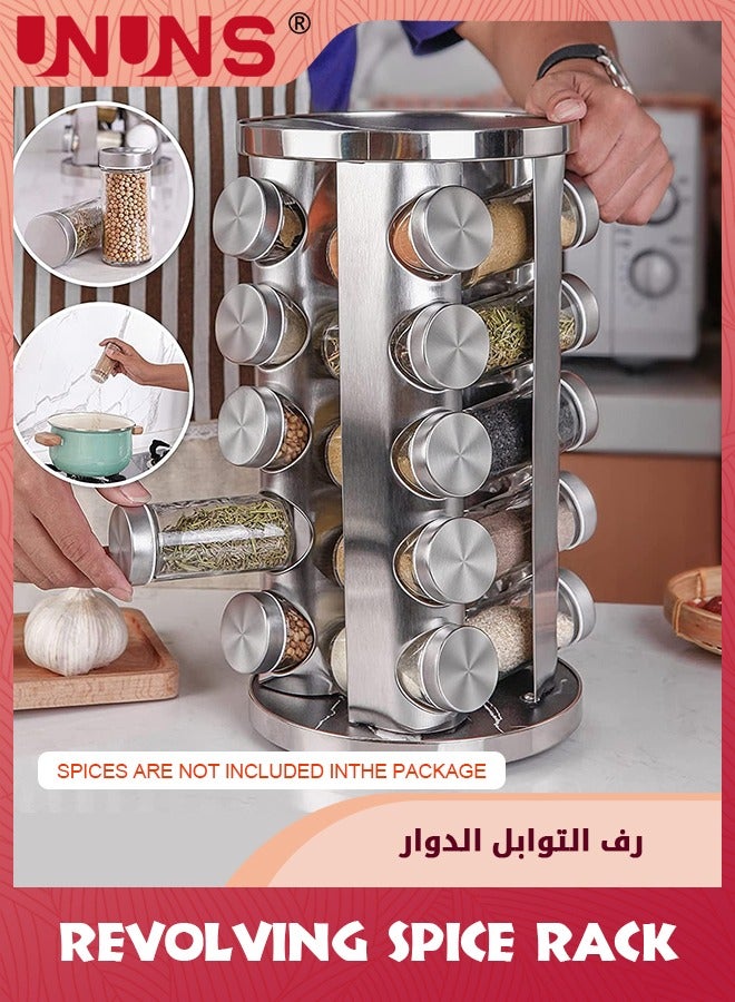 UNUNS Revolving Spice Rack,Stainless Steel Spice Organizer With 20 Spice Jars,Standing Cabinet Seasoning Tower For Kitchen,Spice Containers Organizer Holder Set, Suitable For Countertop Cabinet - Image 5