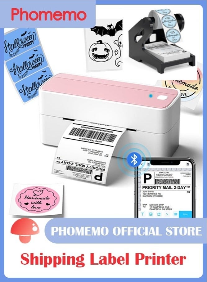 Verci 241-BT Bluetooth Thermal Label Printer, 4X6" Wireless Shipping Label Printer for Small Business, Label Printer for Shipping Packages, Compatible with iPhone, Android With Tag bracket (Pink) - Image 1