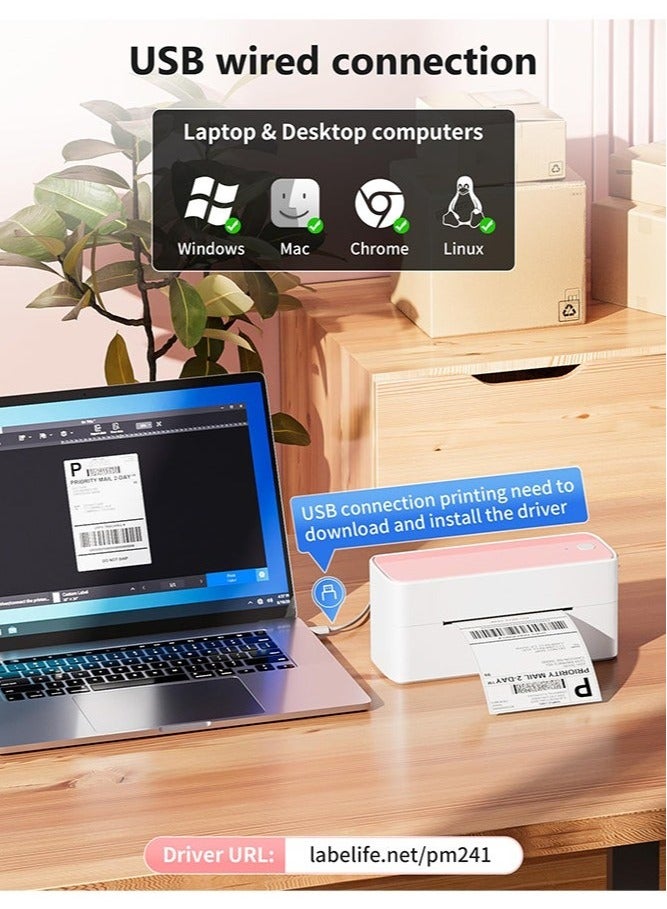 Verci 241-BT Bluetooth Thermal Label Printer, 4X6" Wireless Shipping Label Printer for Small Business, Label Printer for Shipping Packages, Compatible with iPhone, Android With Tag bracket (Pink) - Image 3