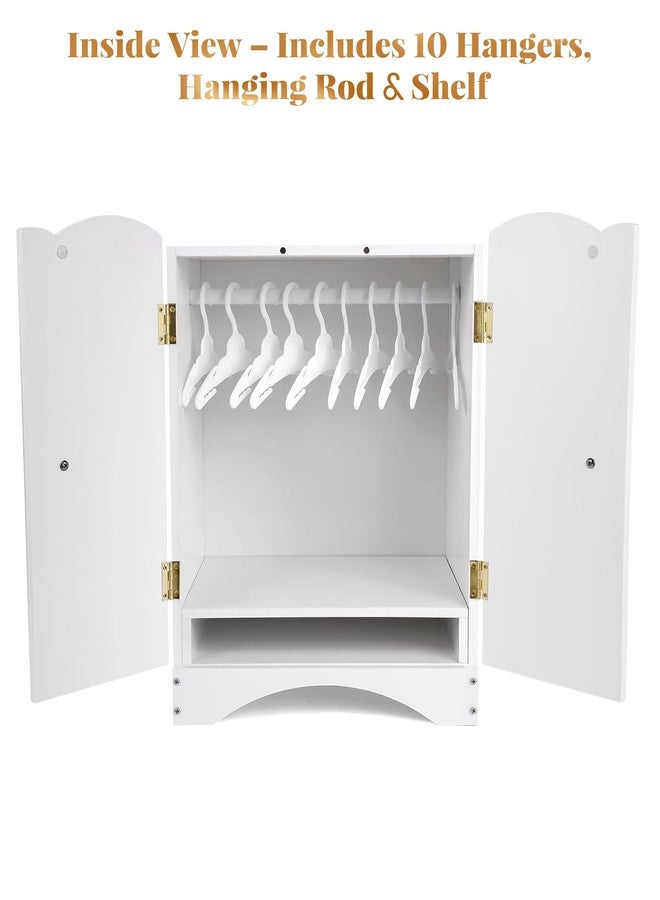 BABESIDE خزانة ملابس خشبية لدمى الأطفال مزودة بـ 10 علاقات ورف، خزانة ملابس لدمى مقاس 12-16 بوصة لتخزين ملابس الدمى، إغلاق مغناطيسي وسهولة التركيب، أثاث وإكسسوارات لدمى الأطفال - Image 3