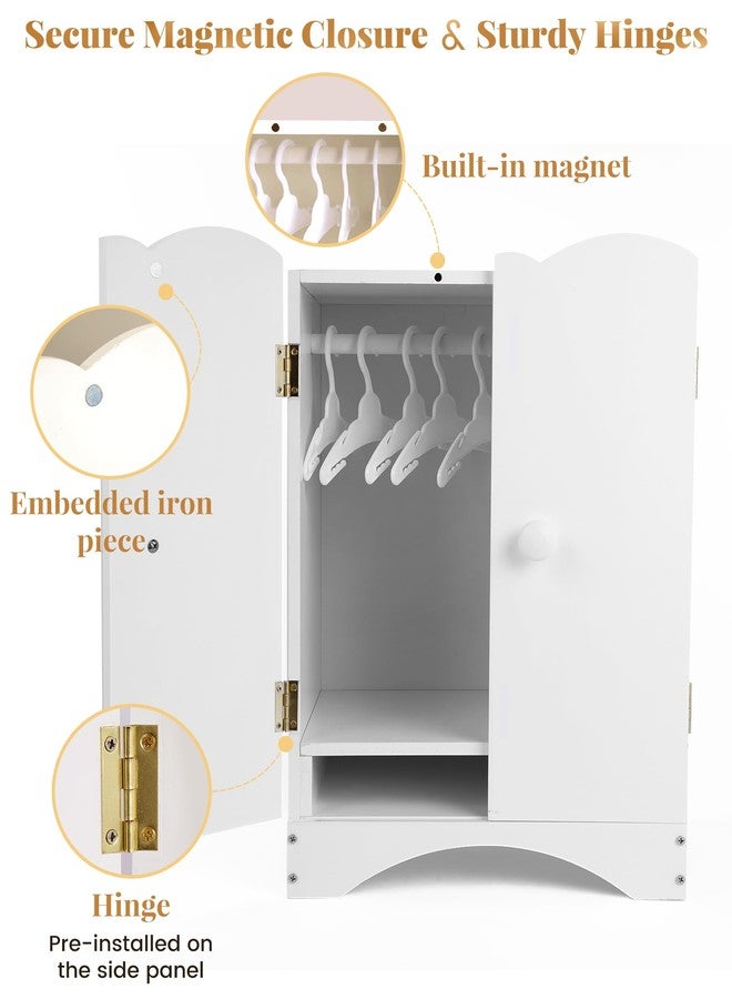 BABESIDE خزانة ملابس خشبية لدمى الأطفال مزودة بـ 10 علاقات ورف، خزانة ملابس لدمى مقاس 12-16 بوصة لتخزين ملابس الدمى، إغلاق مغناطيسي وسهولة التركيب، أثاث وإكسسوارات لدمى الأطفال - Image 4