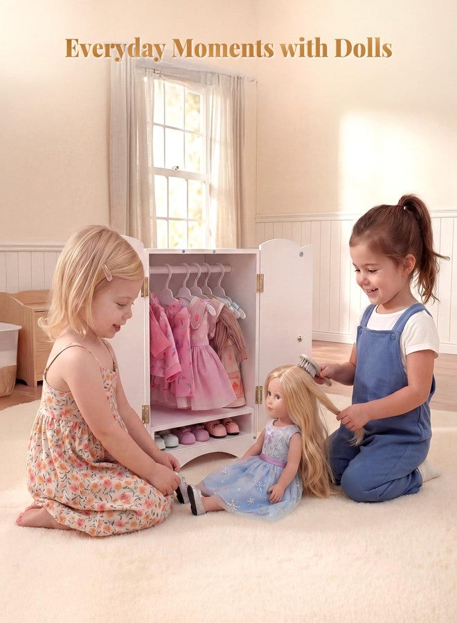 BABESIDE خزانة ملابس خشبية لدمى الأطفال مزودة بـ 10 علاقات ورف، خزانة ملابس لدمى مقاس 12-16 بوصة لتخزين ملابس الدمى، إغلاق مغناطيسي وسهولة التركيب، أثاث وإكسسوارات لدمى الأطفال - Image 5