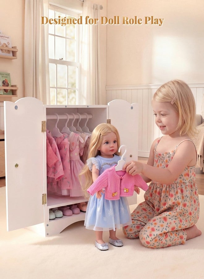 BABESIDE خزانة ملابس خشبية لدمى الأطفال مزودة بـ 10 علاقات ورف، خزانة ملابس لدمى مقاس 12-16 بوصة لتخزين ملابس الدمى، إغلاق مغناطيسي وسهولة التركيب، أثاث وإكسسوارات لدمى الأطفال - Image 2
