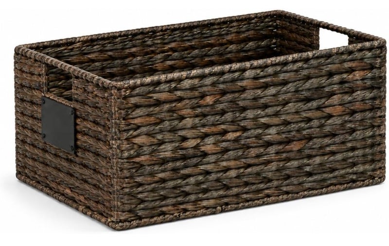 Homesmiths Mocha Water Hyacinth Storage Basket with Handle – Medium, L 40 x B 26 x H 18 cm, Eco-Friendly Woven Seagrass Basket for Home Organization, Bedroom, Living Room, Bathroom & Toy Storage - Image 1