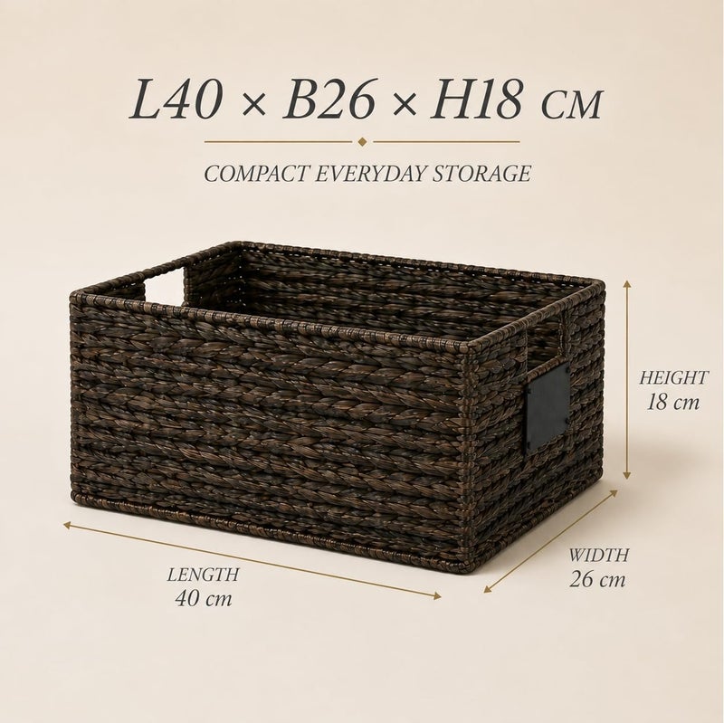 Homesmiths Mocha Water Hyacinth Storage Basket with Handle – Medium, L 40 x B 26 x H 18 cm, Eco-Friendly Woven Seagrass Basket for Home Organization, Bedroom, Living Room, Bathroom & Toy Storage - Image 2