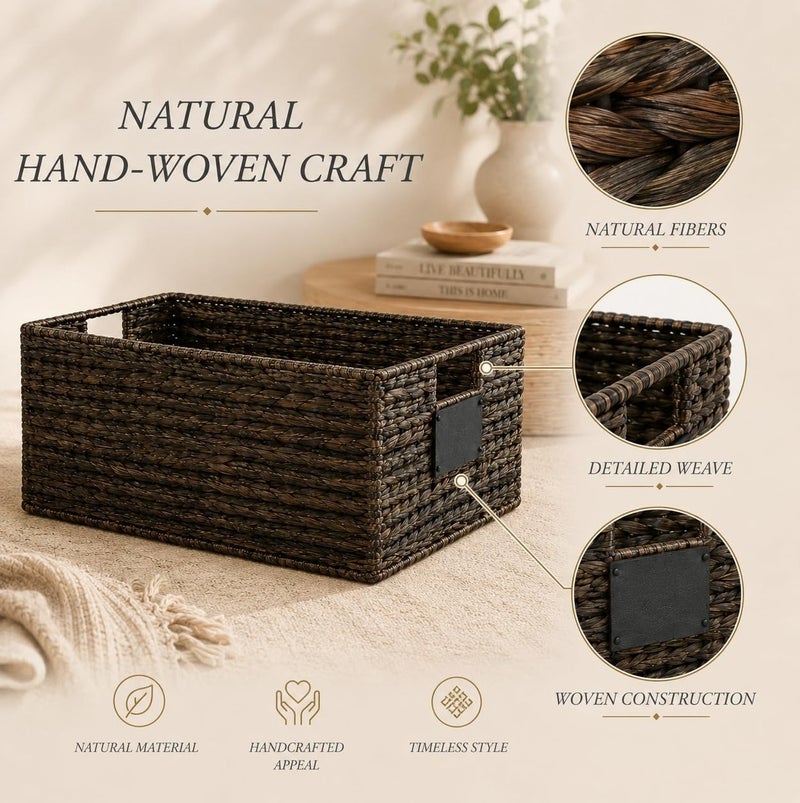 Homesmiths Mocha Water Hyacinth Storage Basket with Handle – Medium, L 40 x B 26 x H 18 cm, Eco-Friendly Woven Seagrass Basket for Home Organization, Bedroom, Living Room, Bathroom & Toy Storage - Image 4