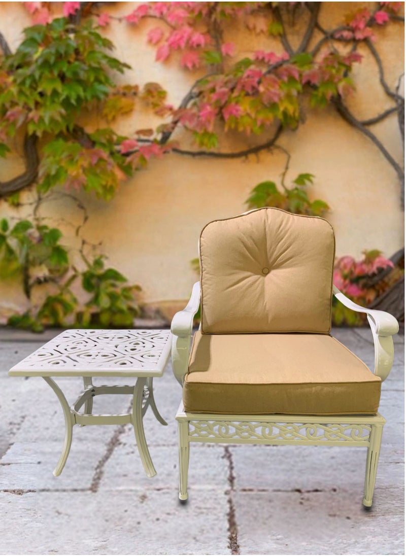 Schondor Furniture - Athens Single Sofa with Chicago Side Table | Outdoor Furniture | Made in Aluminum Cast | Built to Last | Weather Resistance | Good for Any Outdoor Space | Patio | Garden | Backyard | Balcony - Image 1