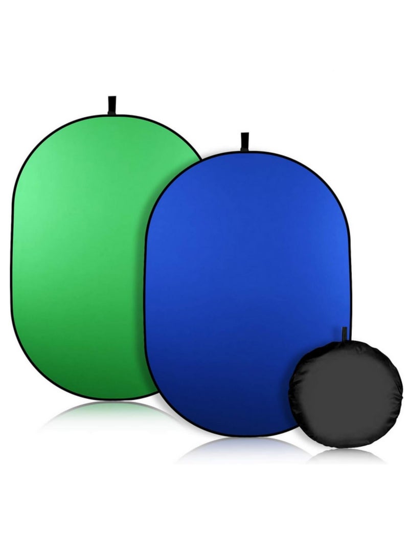 2 in1 Double sided Screen Background Cloth Circular Foldable Photography Studio Backdrop Chromakey with Storage Bag for Photo Video Shooting Professional Studio Setup  Green Blue  100 x 150cm  - Image 1