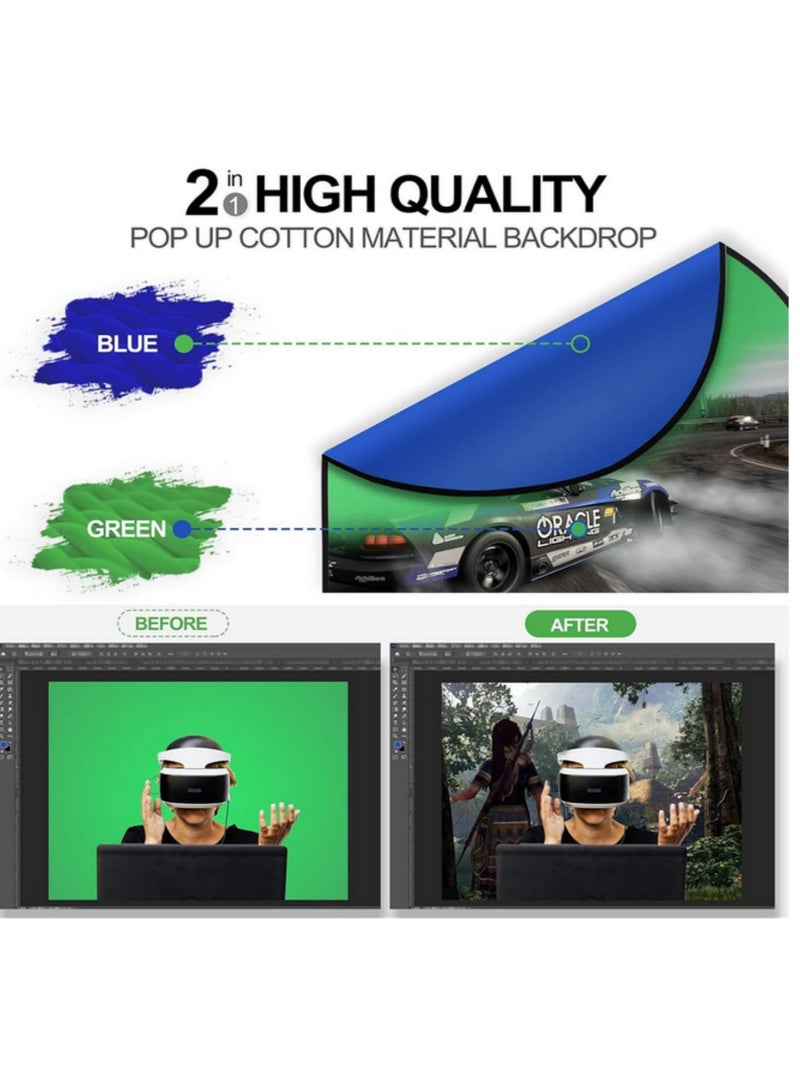 2 in1 Double sided Screen Background Cloth Circular Foldable Photography Studio Backdrop Chromakey with Storage Bag for Photo Video Shooting Professional Studio Setup  Green Blue  100 x 150cm  - Image 5