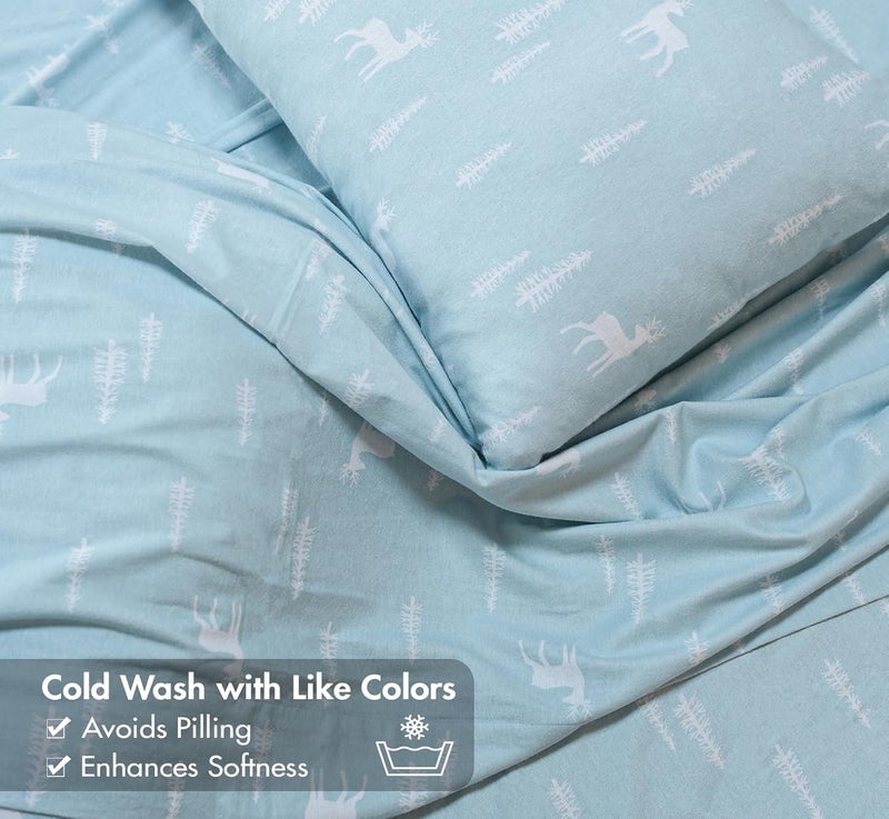 RUVANTI Flannel Sheets Queen Size - GOTS Certified 100% Organic Cotton, 4 Piece Warm, Soft & Breathable Set, Deep Pocket Snug Fit, Double Brushed Cozy All Season Bedding, Blue Pine - Image 5