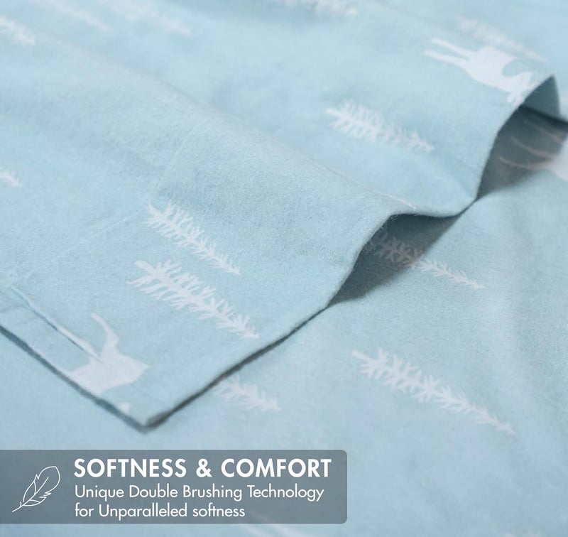 RUVANTI Flannel Sheets Queen Size - GOTS Certified 100% Organic Cotton, 4 Piece Warm, Soft & Breathable Set, Deep Pocket Snug Fit, Double Brushed Cozy All Season Bedding, Blue Pine - Image 4